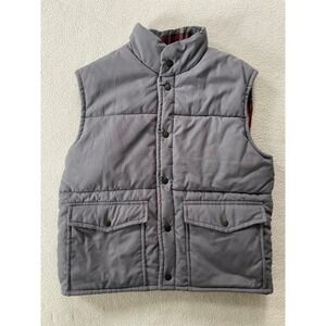 Vintage 80s Appalachian Trail Mens Medium Puffer Vest Grey Reversible Red Plaid